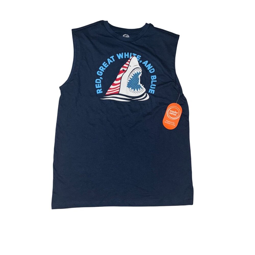 Wonder Nation Boys Shark Tank Top XXL Navy Sleeveless Tee